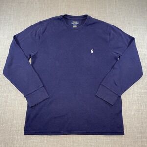 Polo Ralph Lauren Knit Shirt Mens Large Blue White Pony Long Sleeve Thermal